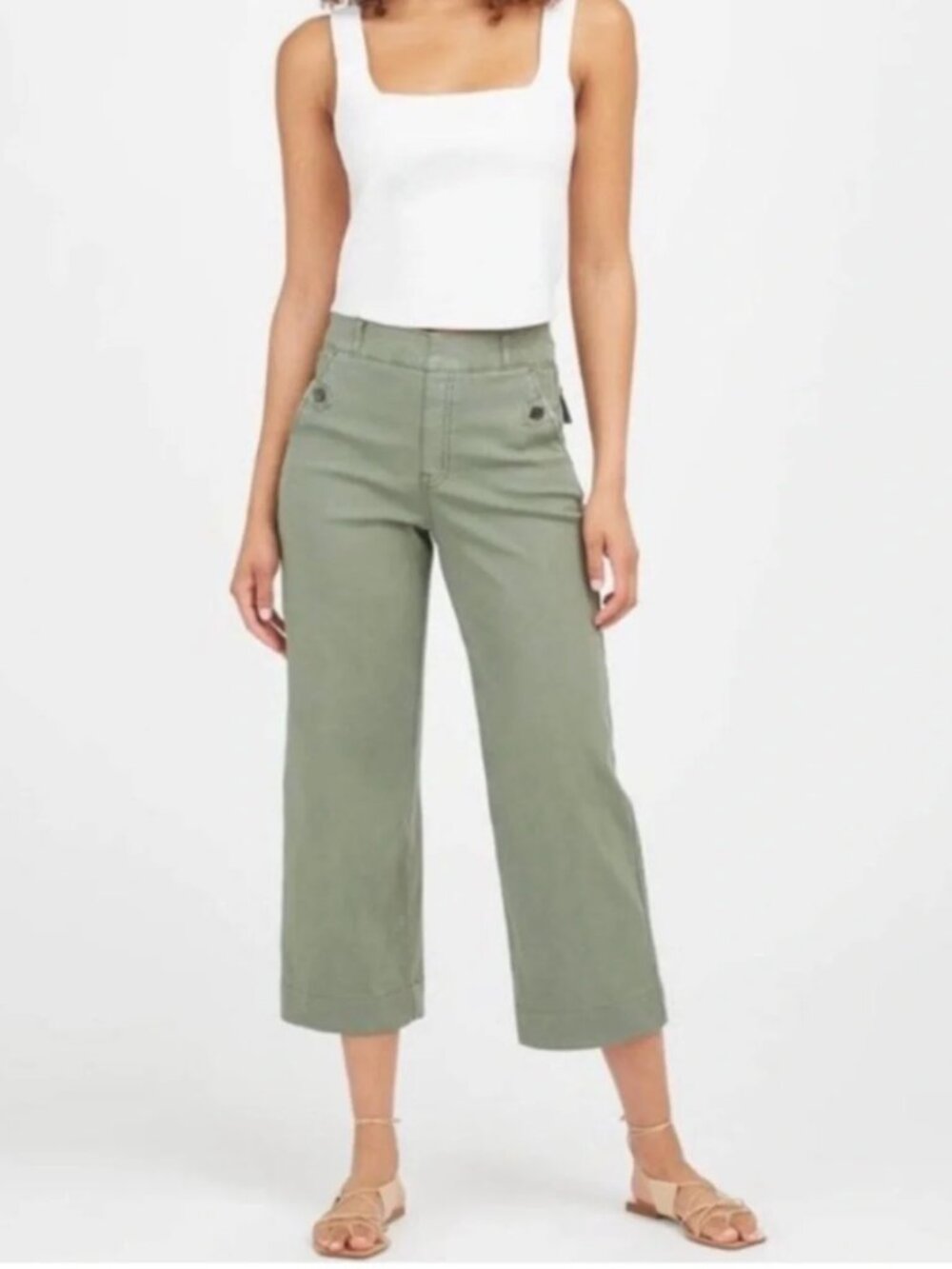Spanx NWT Stretch Twill Cropped Wide Leg Pant Soft Sage Green Small Petite